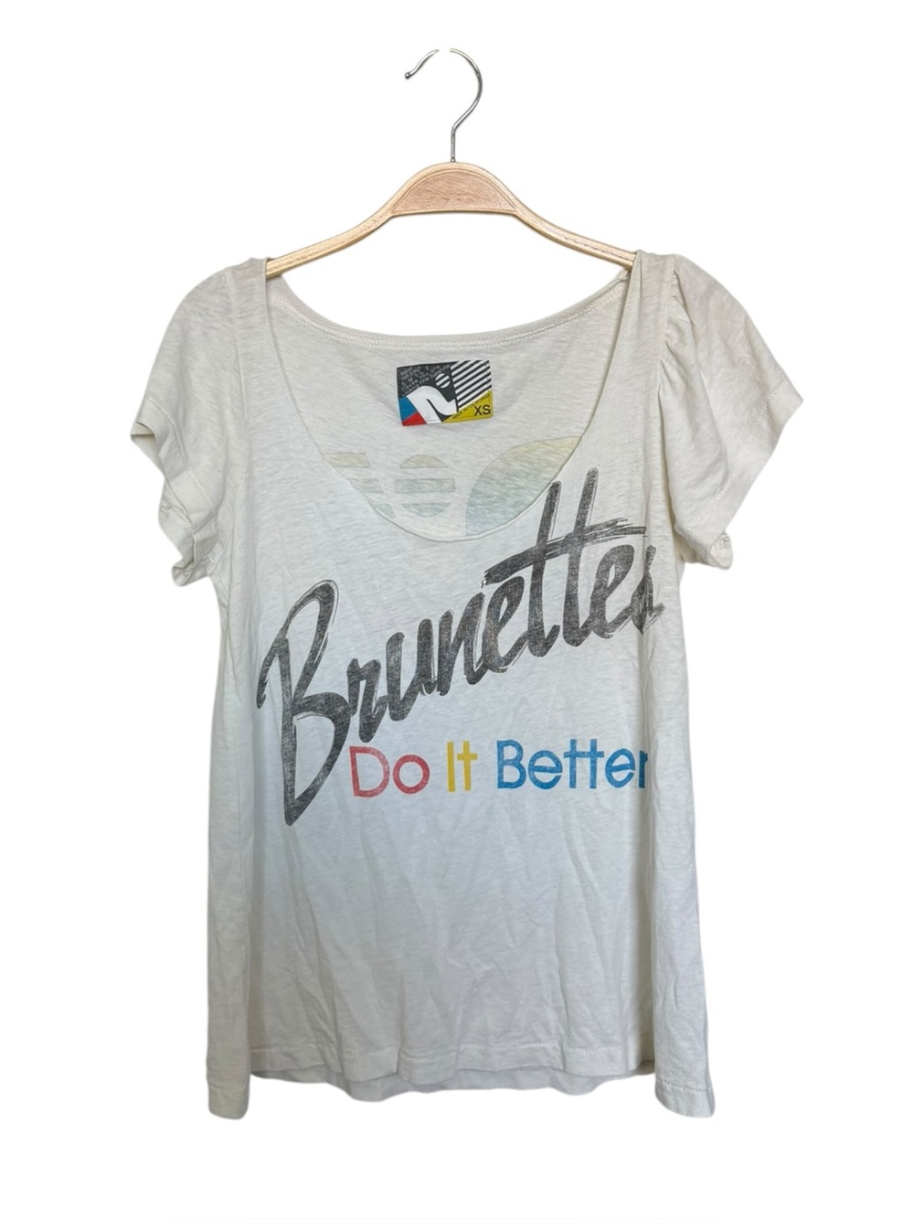 Rebel Yell Brunettes Do It Better Graphic Tee Retro Rainbow XS Y2K